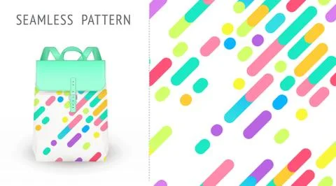 A set of summer seamless multicolor memphis patterns, demonstrated on textile Stock Illustration