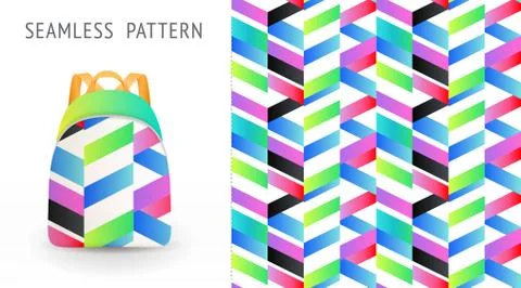 A set of summer seamless multicolor memphis patterns, demonstrated on textile Stock Illustration