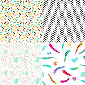 A set of summer seamless multicolor memphis patterns. Can be used for embroid Stock Illustration