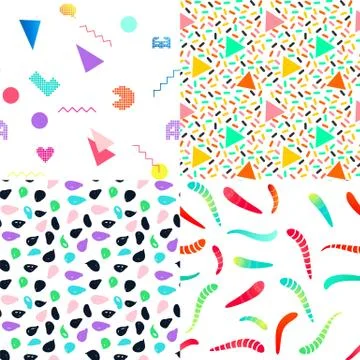 A set of summer seamless multicolor memphis patterns. Can be used for embroid Stock Illustration