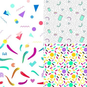A set of summer seamless multicolor memphis patterns. Can be used for embroid Stock Illustration