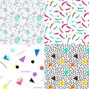 A set of summer seamless multicolor memphis patterns. Can be used for embroid Stock Illustration