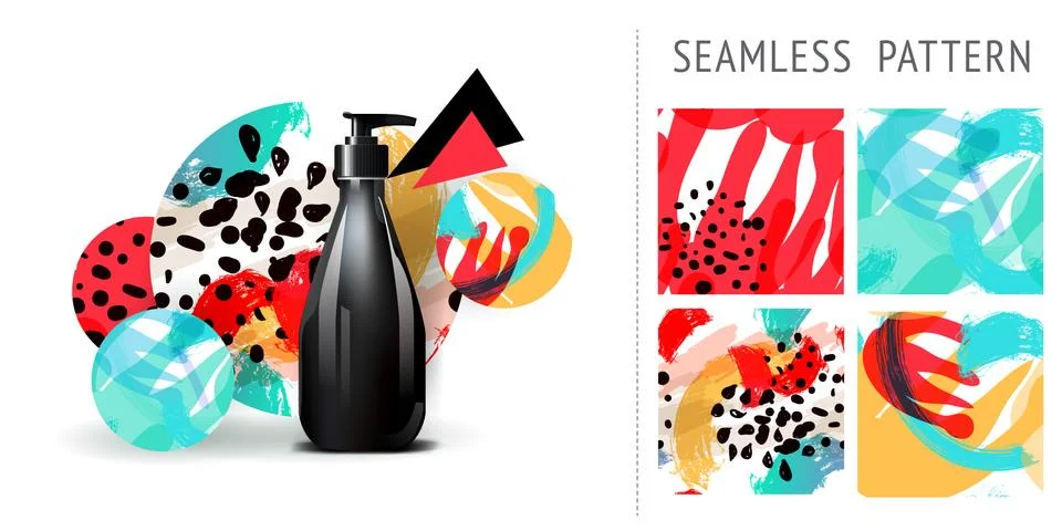 A set of summer seamless patterns, demonstrated on mockup installation with b Stock Illustration