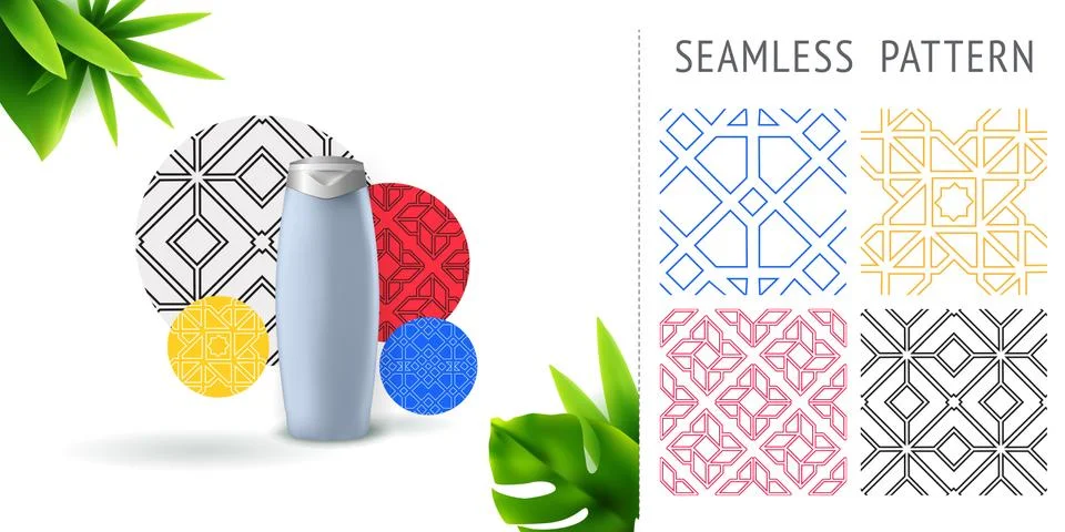 A set of summer seamless patterns, demonstrated on mockup installation with b Stock Illustration