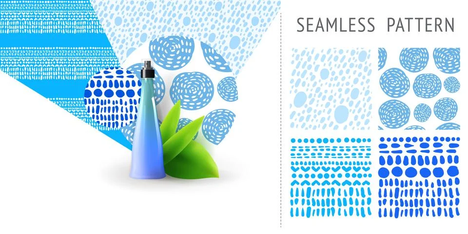 A set of summer seamless patterns, demonstrated on mockup installation with b Stock Illustration