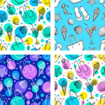 Set of summer seamless patterns Stock Illustration