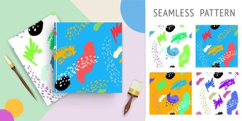 A set of summer seamless unique abstract hand-drawn patterns. Can be used for Stock Illustration