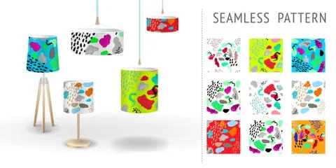 A set of summer seamless unique abstract hand-drawn patterns, demonstrated on Stock Illustration