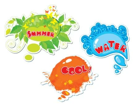Set of summer speech bubbles formed from water, butterflies, leafs, blots Stock Illustration