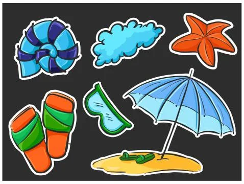 Set of summer stickers - on the beach Stock Illustration