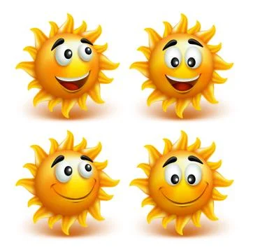 Set of Summer Sun Face with Happy Smile Character Elements Illustrazione stock
