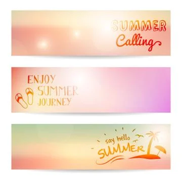 Set of summer sunset vector banner イラスト素材