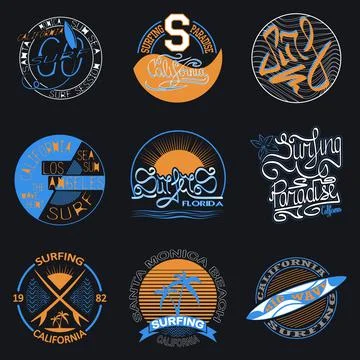 Set summer surfing Stock Illustration