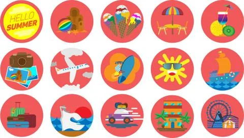 Set of summer theme icons Stock Illustration