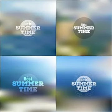Set of summer time posters, vector web and mobile interface templates. Blurred Illustrazione stock