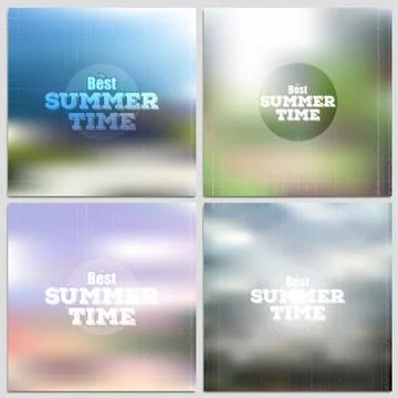 Set of summer time posters, vector web and mobile interface templates. Blurred Stock Illustration