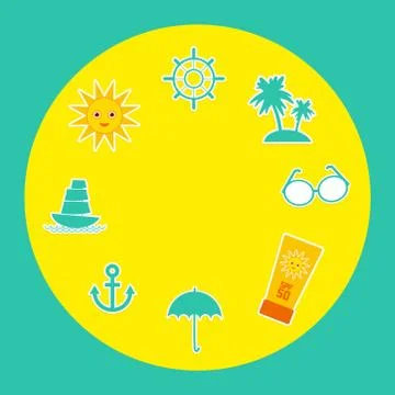 Set of summer vacation beach. Umbrella sun ship sailing sunglasses cream anchor Stock Illustration
