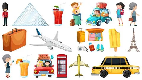 Set of summer vacation objects and elements Stock Illustration