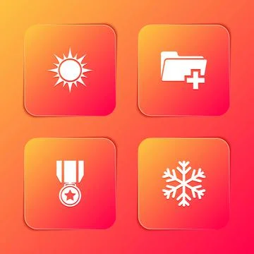 Set Sun, Add new folder, Medal with star and Snowflake icon. Vector Stock Illustration