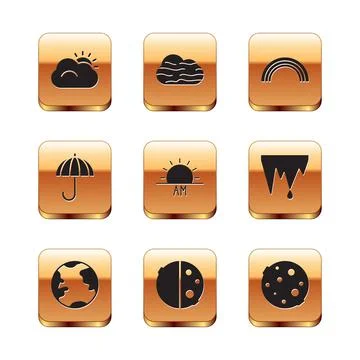 Set Sun and cloud, Earth globe, Eclipse of the sun, Sunrise, Umbrella, Rainbow Ilustração Stock