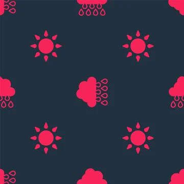 Set Sun and Cloud with rain on seamless pattern. Vector Stock Illustration