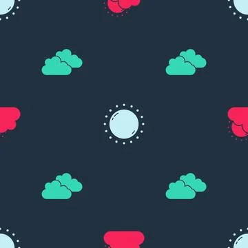 Set Sun and cloud weather, and Cloud on seamless pattern. Vector 스톡 일러스트