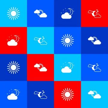 Set Sun, and cloud weather, Cloud with moon stars and icon. Vector Stock Illustration