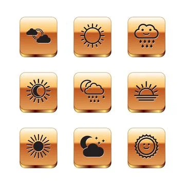 Set Sun and cloud weather, Cloud with moon stars, rain, Eclipse of sun, and icon Ilustração Stock
