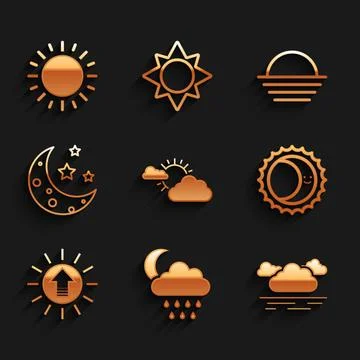 Set Sun and cloud weather, Cloud with rain moon, Eclipse of sun, Sunset, Moon 스톡 일러스트