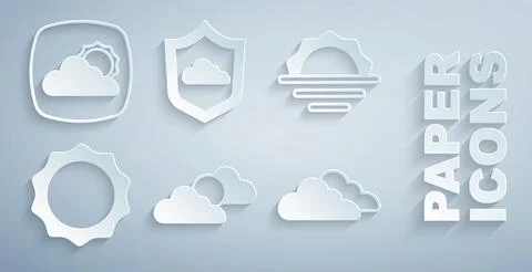 Set Sun and cloud weather, Sunrise, Cloud, Weather forecast and icon. Vector Illustrazione stock
