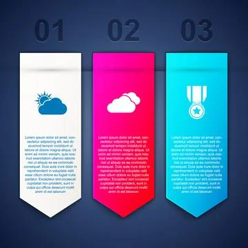 Set Sun and cloud weather, Cloud and Medal with star. Business infographic 스톡 일러스트