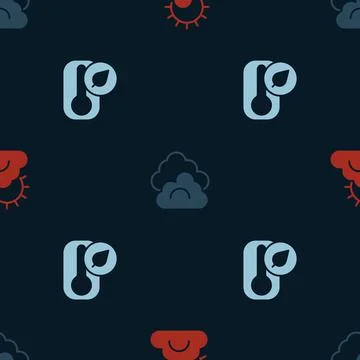 Set Sun and cloud weather, Cloud and Thermometer on seamless pattern. Vector Stock Illustration