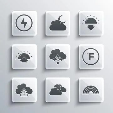 Set Sun and cloud weather, Rainbow, Fahrenheit, Cloud with snow, Storm warn.. Stock Illustration
