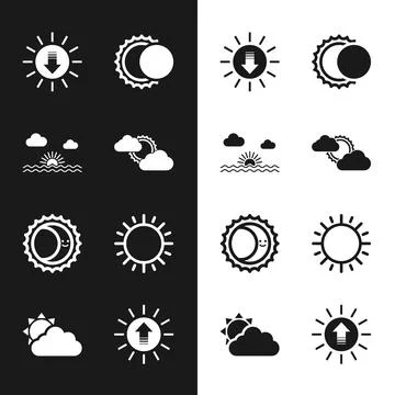 Set Sun and cloud weather, Sunset, Eclipse of sun,  and  icon. Vector イラスト素材