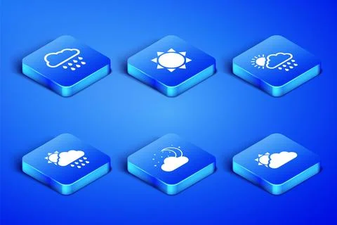 Set Sun and cloud weather, Cloud with rain, moon stars, sun,  and  icon. Vect Stock Illustration