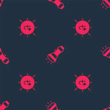 Set Sun and Flashlight on seamless pattern. Vector Stock Illustration