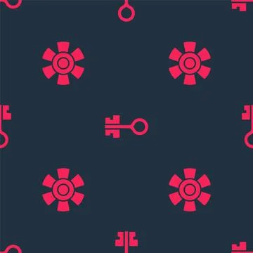 Set Sun and Old magic key on seamless pattern. Vector Illustrazione stock