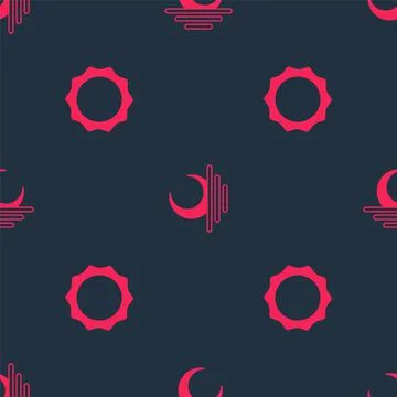 Set Sun and Sunset on seamless pattern. Vector Stock Illustration