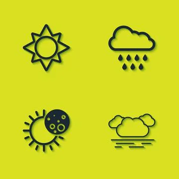 Set Sun, Cloud, Eclipse of the sun and with rain icon. Vector Stock Illustration