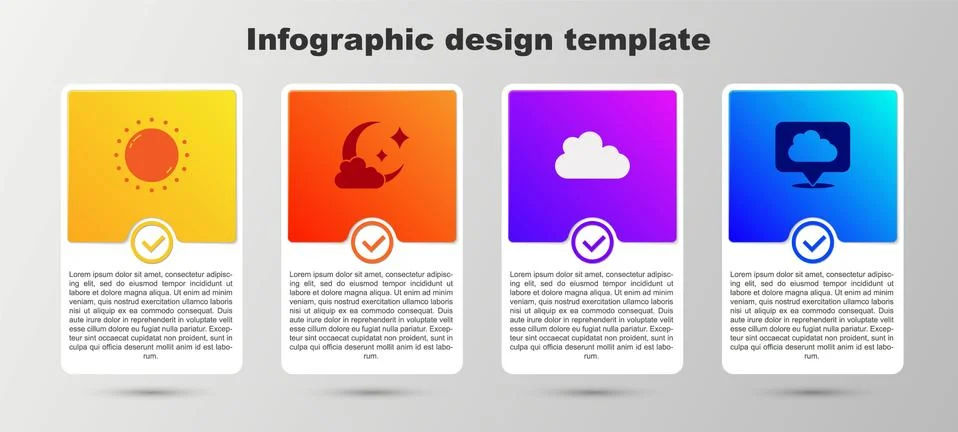 Set Sun, Cloud with moon, and Location cloud. Business infographic template Illustrazione stock