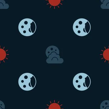 Set Sun, Cloud with moon and Moon phases on seamless pattern. Vector Stock Illustration