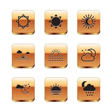 Set Sun, Cloud with moon and stars, Sunset, Eclipse of the sun, rain and icon 스톡 일러스트