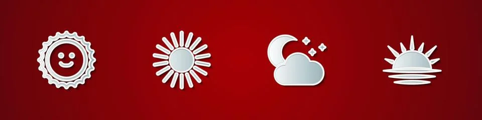 Set Sun, , Cloud with moon and stars and Sunset icon. Vector Stock Illustration