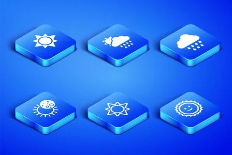 Set Sun, Eclipse of the sun, Cloud with rain and and icon. Vector Stock Illustration