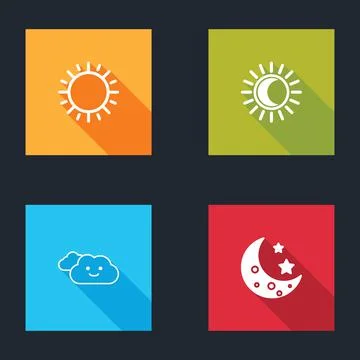 Set Sun, Eclipse of the sun, Cloud and Moon and stars icon. Vector Ilustração Stock