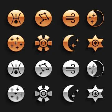 Set Sun, Eclipse of the sun, Falling star, Moon and stars, Full moon, Windy Ilustração Stock