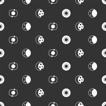 Set Sun, Eclipse of the sun, Solar system and  on seamless pattern. Vector Stock Illustration