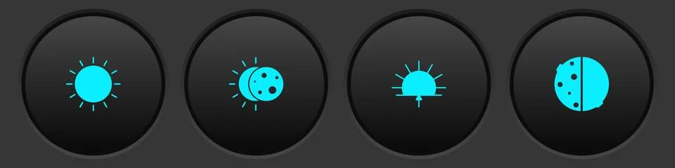 Set Sun, Eclipse of the sun, Sunrise and icon. Vector Ilustração Stock