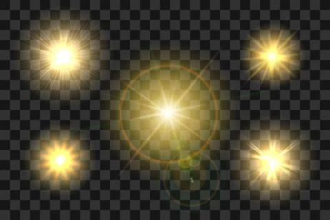 Set of Sun with Glow light effect on transparent background Stock Illustration