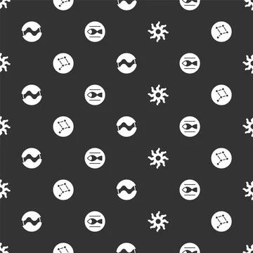 Set Sun, Great Bear constellation, Planet and Pisces zodiac on seamless pattern Stock Illustration